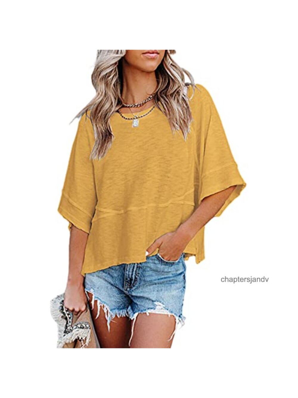 Women's 3/4 Sleeve Loose Fit Crewneck T-Shirt Casual Summer Top